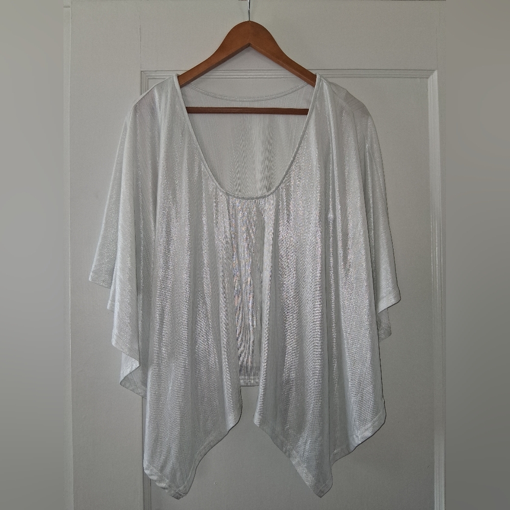 Shimmering Silver Layered Poncho/Kimono Style Large | Metallic Sheer Evening Top